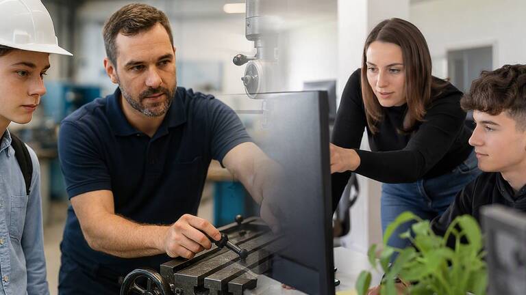 Das Foto zeigt Praktiken im technischen und im kaufmännischen Bereich